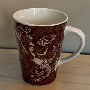 2006 Starbucks Coffee Mug Split Tail Mermaid 35th Anniversay Brown  Flower